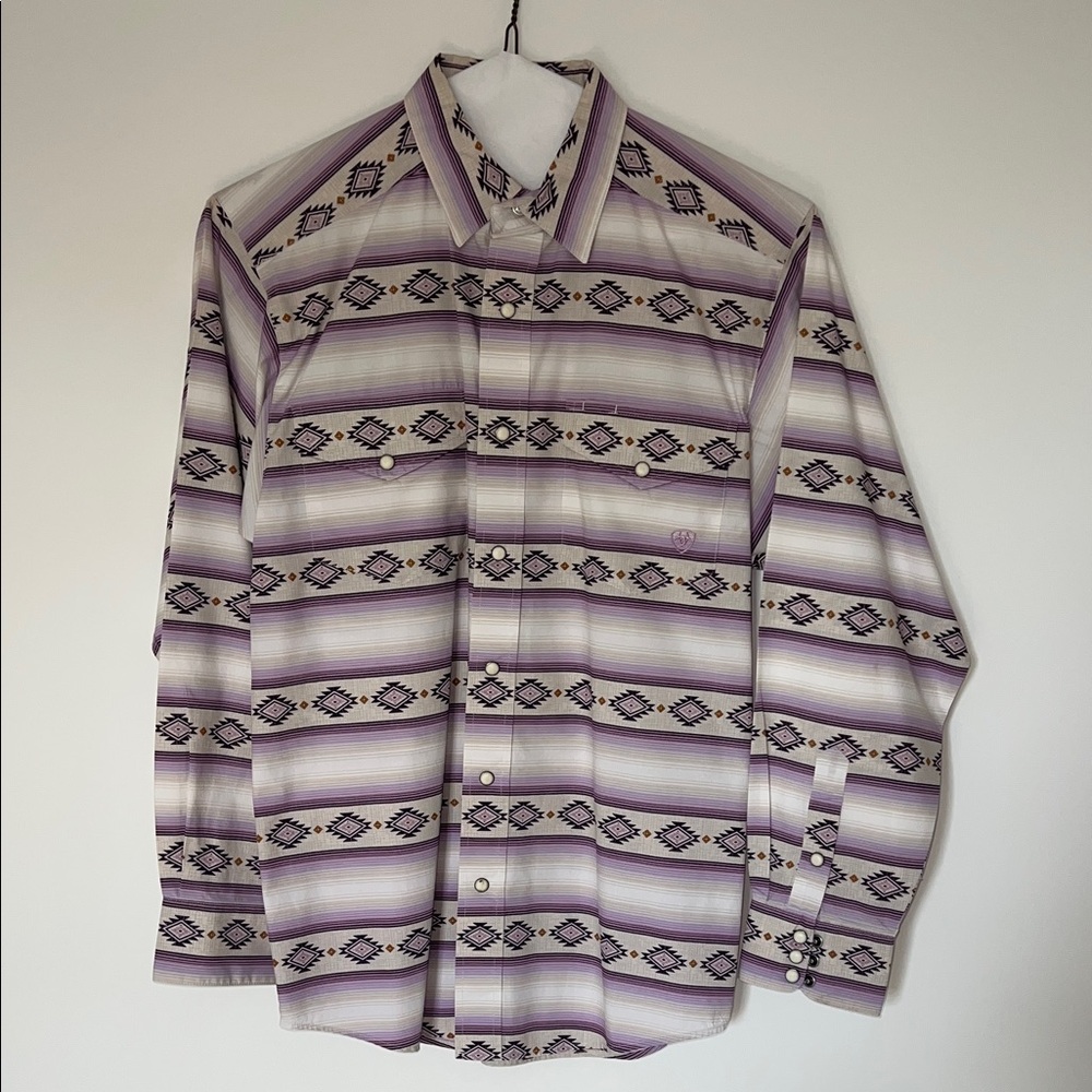 Ariat Purple and White Striped Western Button-Down Shirt